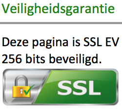 Veiligheidsgarantie: deze pagina is SSL EV 256 bits beveiligd.